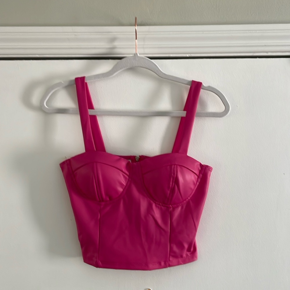 Pink Bustier Crop Top - Women's Strappy Bustier